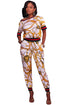 Sexy White Gold Multiple Print Two Piece Jogger Set